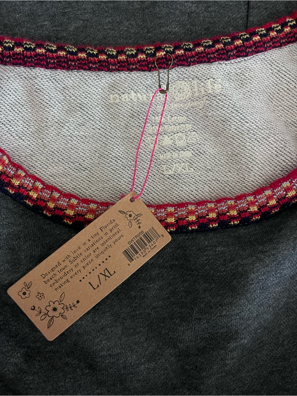 Natural Life Gray Boho Pullover Oversized Sweater Rainbow Knit Detail Size L/XL - Picture 10 of 11